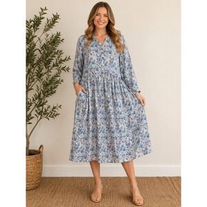 Simply Southern Midi Dress Womens XXL Floral Cottagecore Button Front NWT